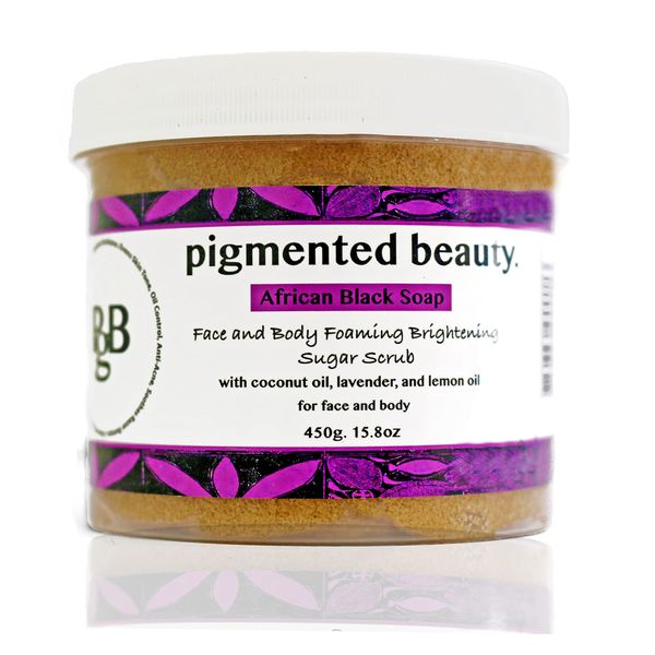 Pigmented Beauty - African Black Soap Brightening Sugar Scrub For Face and Body with Lavender and Lemon Essential Oils 450g