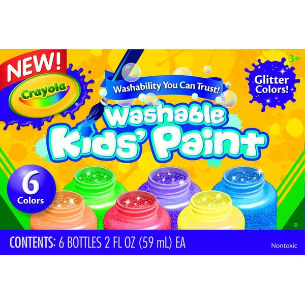 Crayola Washable Glitter Paint Great for Classroom Projects, 6 Count