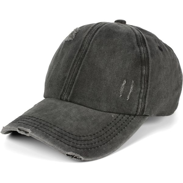 styleBREAKER Damen Baseball Cap im Washed Destroyed Used Look, Ponytail, 6-Panel, Klettverschluss verstellbar 04023080, Farbe:Anthrazit