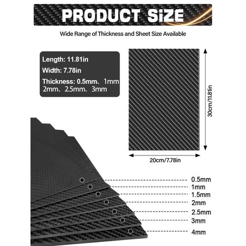 100% 3K Carbon Fiber Sheet Lanstics Carbon Fiber Plate Carbon Fiber Laminate Plate Plain Weave Panel Sheet 2.5MM Thickness Glossy Surface 200X300X0.5MM 1.0MM 2.0MM 2.5MM 3.0MM