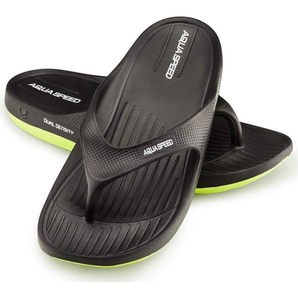 Aqua Speed Schwarze Badesandale Damen | rutschfeste Zehentrenner Frauen | Badeschlappen | Black Womens Sandals Shower | Zehensandale Baden | Duschen Sandale | Gr. 39, Schwarz | Alcano