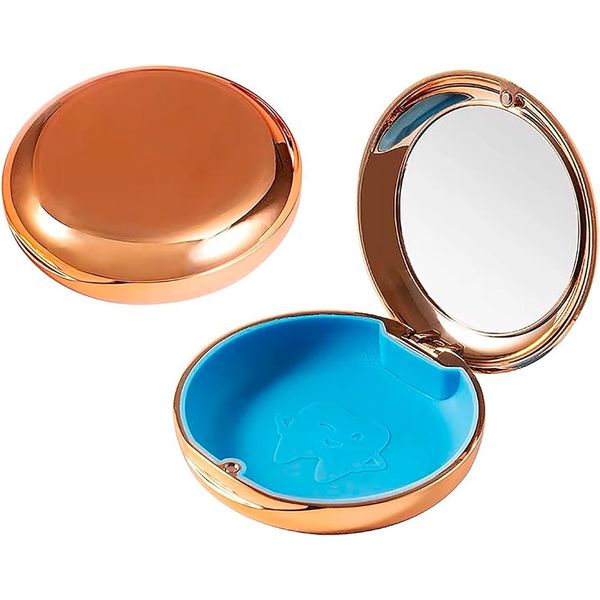 xuanli Mouthpiece Case, Retainer Case, Invisa Line Case, Corrective Gum Case, Mirror Included, Cute, Thin, Portable, Aligner Case (Circular, Gold)