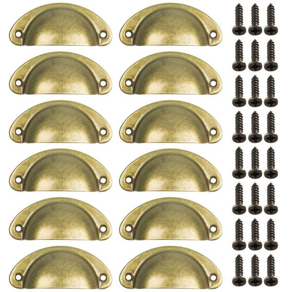 WIFUN 12 Pieces Retro Door Handle, Brass Cup Handles Kitchen Drawer Cabinet Door Handle Brass Shell Pull Handles for Furniture Knobs Handware Cupboard