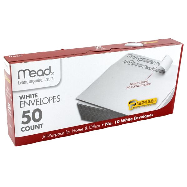 Mead #10 Envelopes, Press-It Seal-It, White, 50/Box (75024)
