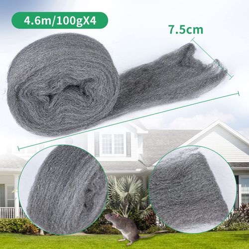 lalago 4 x 4.6 m / 100 g Steel Wool Against Mice, Steel Wool Fine 0000 Against Rodents, Steel Wool, Holes Wall Cracks Mouse Trap Mouse Repellent with Work Gloves Scissors for Home, Garage and Garden
