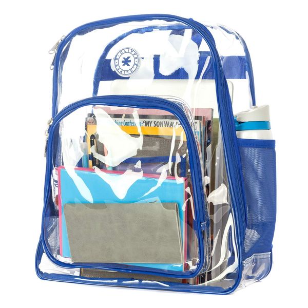 K-Cliffs Clear Backpack Heavy Duty See Through Student Bookbag Large Durable School Bag Quality Transparent PVC Travel Security Workbag Royal Blue
