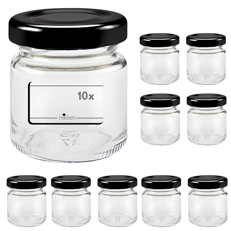 mikken 10 x mini jampot inmaakpot 53 ml met deksel goud incl. etiketten