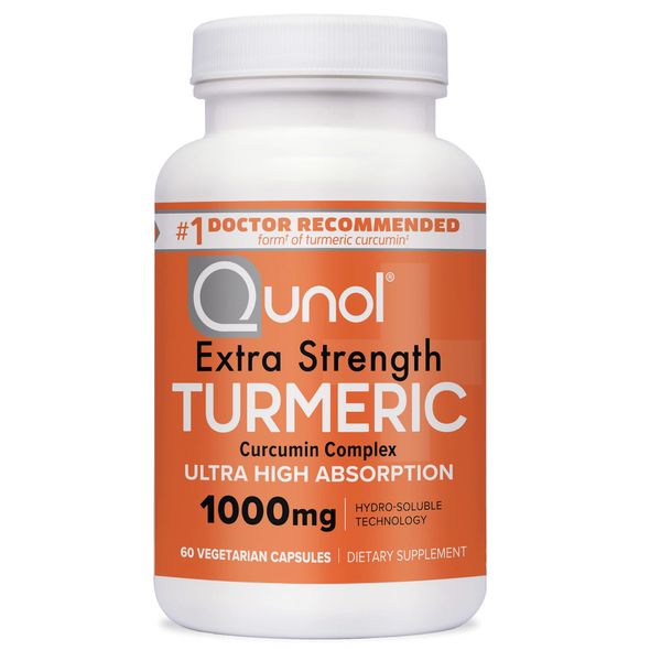 Qunol Turmeric Curcumin Capsules, 1000mg Extra Strength Supplement, Patented Hydro-Soluble Technology, Alternative to Turmeric Curcumin with Black Pepper, 60 Veggie Capsules