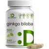 Ginkgo Biloba 500mg 240 Capsules 4 Months Supply for Promotes Brain Function
