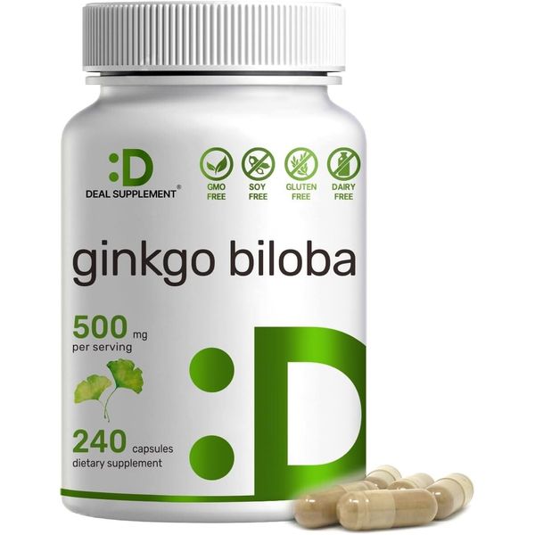 Ginkgo Biloba 500mg 240 Capsules 4 Months Supply for Promotes Brain Function