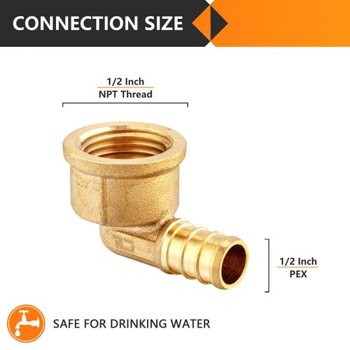 2-Pack HeSun PEX Fittings, 1/2" PEX x 1/2" NPT Female Elbow, Brass Crimp Fitting for ASTM F1807(PEX1807106-2)