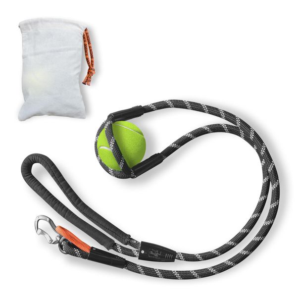 Dog Leash and Ball Launcher for Dogs 2 in 1, Dog Ball Thrower Launcher, Slingshot Multifunction Dog Leash and Tennis Ball Launcher - Bite Resistant Long Strong and Durable Includes Cotton Bag and Ball