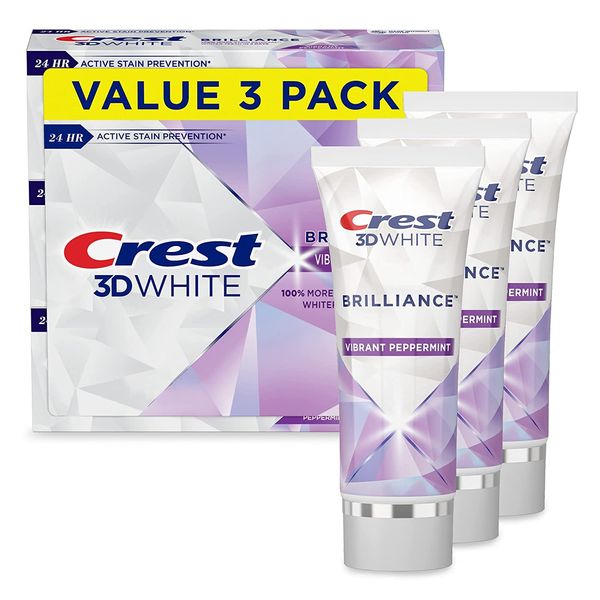 Crest 3D White Brilliance Vibrant Peppermint Teeth Whitening Toothpaste, 4.1 Ounce (Pack of 3)(Packaging May Vary)