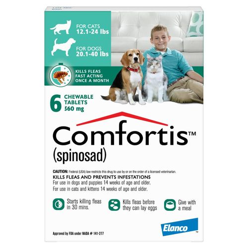 Comfortis for Dogs and Cats | Dogs 20.1-40 lbs./Cats 12.1-24 lbs. | 6 Chewables, 6-Month Supply