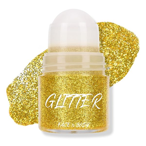 KYDA Roll-on Body Glitter Stick, Chunky Glitter Gel for Face Body Hair, Sparkling Mermaid Chameleon Sequins Paint Jelly, Multiuse Makeup Glitter Gel, Golden