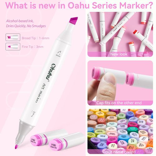 Ohuhu Alcohol Markers Double Tipped Art Marker Set for Artists Adults Coloring Sketch Illustration - Chisel & Fine Dual Tips - 100 Colors - Oahu Series of Ohuhu Markers - Refillable Ink