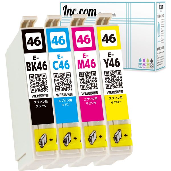 Compatible Ink Cartridges for Epson IC46-(BK/C/M/Y), Set of 4 Colors, Soccer Ball Ink, Supports Remaining Level Indication, Made in an ISO 14001 / ISO9001 Certified Factory Production, Domestic