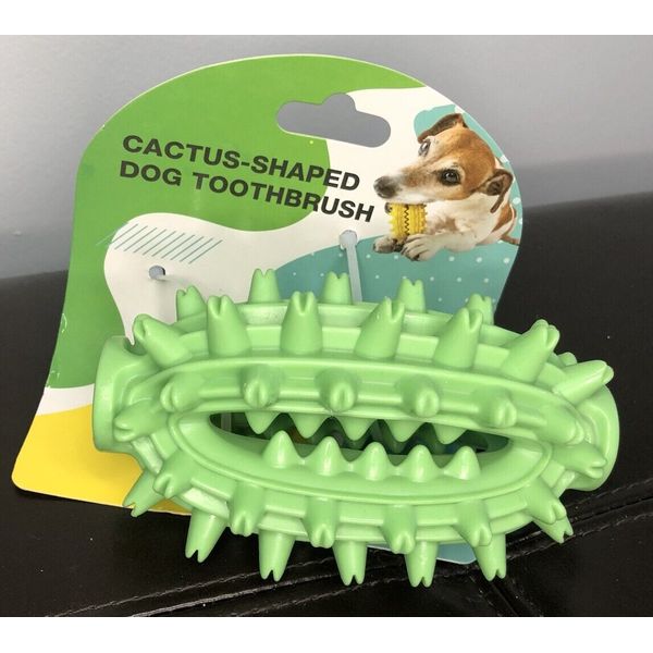 Cactus-Shaped Dog Toothbrush Green Canine Chew Toy New