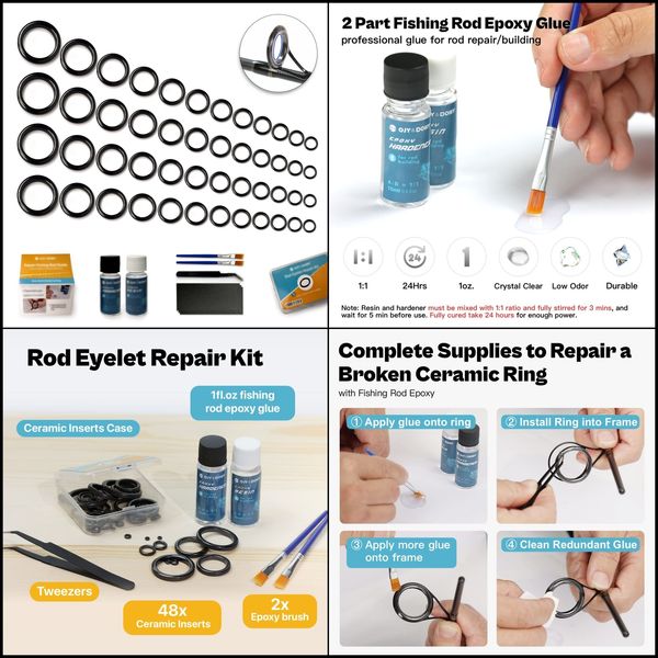 Fishing Rod Repair Kit, Pole Eyelet Ceramic Insert with Super Glue