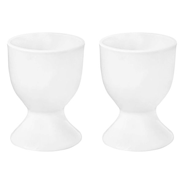 2X White Egg Cup Holder Set - Classic Style Porcelain Cups for Hard Soft Boiled Eggs - Microwave and Dishwasher Safe - by Argon Tableware