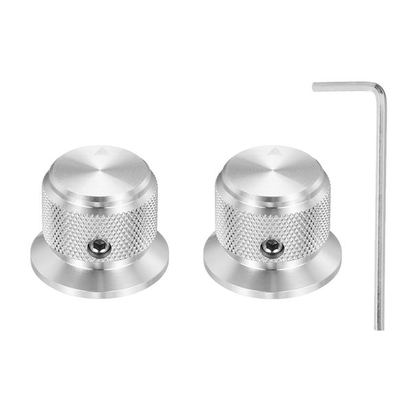 sourcing map 2 Pcs Aluminium Potentiometer Knobs, 3/16" (4mm) Universal Volume Tone Control Knobs for Guitar, Bass, 3/4" Silver