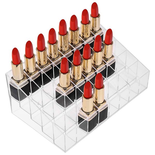 Benbilry 40 Spaces Lipstick Organiser, Transparent Cosmetic Organiser Clear Makeup Case Display for Lipstick, Bottles, Brushes and More(40 Slots)