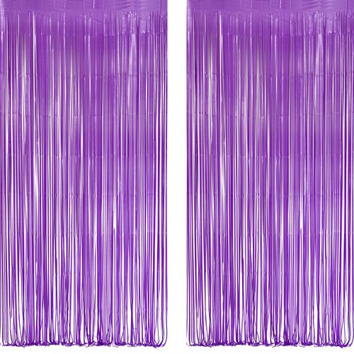 Purple Foil Fringe Party Backdrop - GREATRIL Party Streamers for Mermaid/Butterfly/Wednesdays/Star Birthdays Party Decoration - 3.2ft X 8.2ft - 2 Packs