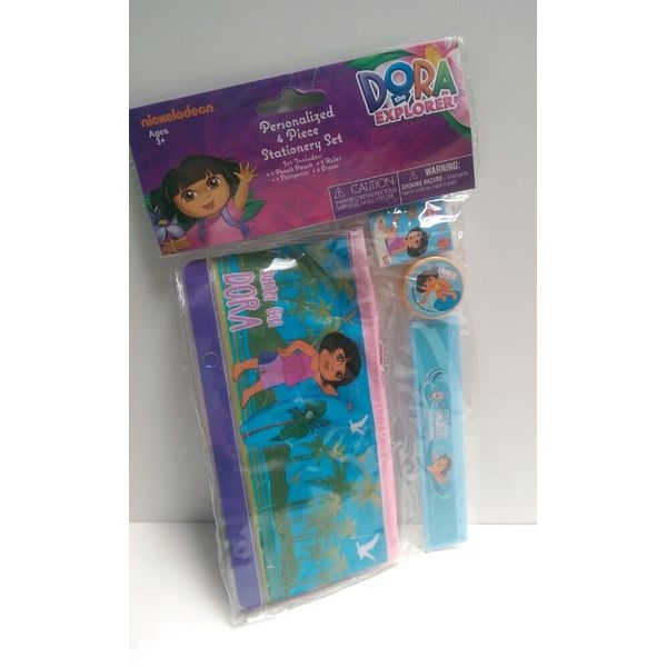Dora The Explorer Kids 4PC Stationery Set Pencil Pouch, Sharpener, Ruler, Eraser