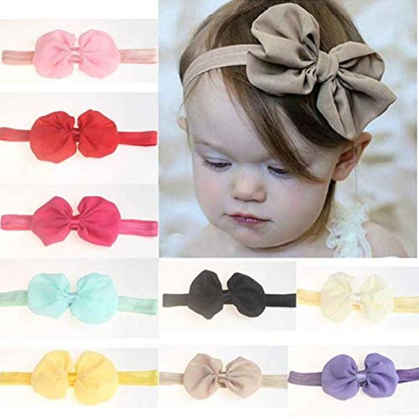 Rmeet Baby Girls Headbands,9 Pack Elastic Hair Bows Bowknot Stretchy Headwraps Cute Hair Hoops for Infant Kids Toddler Chiffon Fabric Muticolor