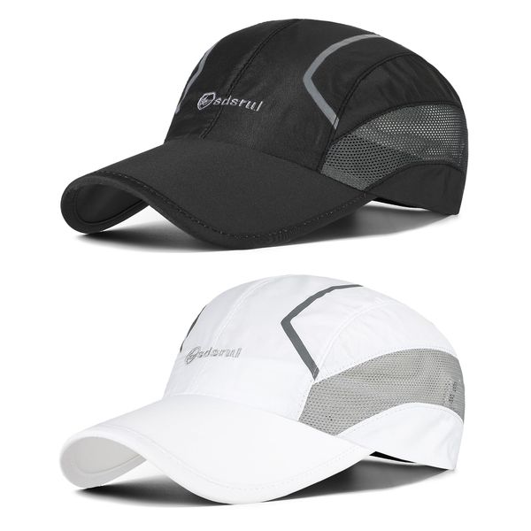 AYPOW 2 Pcs Unisex Schnell Trocknend Baseball Cap Baseballkappe, Modisches Leichte Faltbare Atmungsaktiv Mesh Outdoor Sportmütze Sportkappe, Reflektierende Verstellbar Basecap Sonnenhut Herren Damen