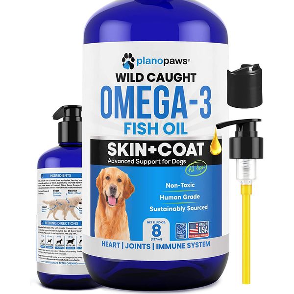 Omega 3 Fish Oil for Dogs Supplement for Shedding, Allergy, Itch Relief 8 FL Oz