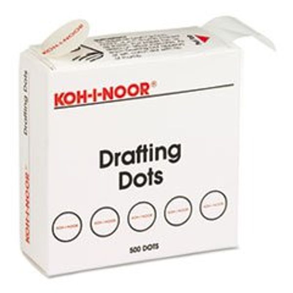 - Adhesive Drafting Dots w/Dispenser, 7/8in Dia, White, 500/Box