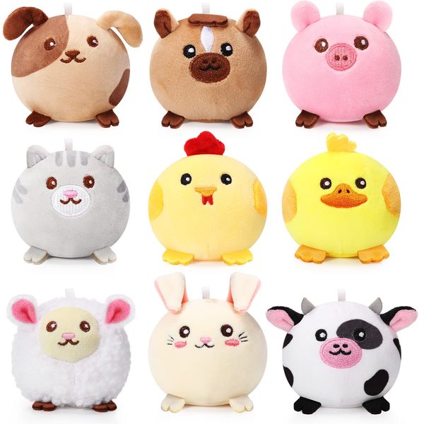 Skylety 9 Pcs Mini Plush Stuffed Animals Bulk 3.15 Inch Cute Soft Decompress Animals Plush Toys for Kids Baby Shower Birthday Charity Donation Gifts Classroom Prizes(Farm Animals)