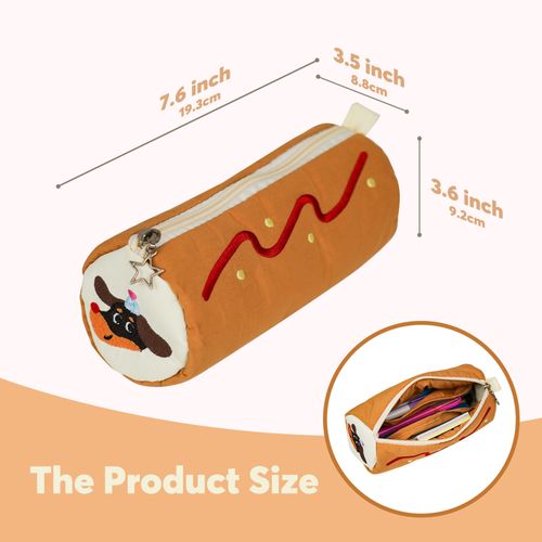 YOBRO Cute Pencil Pouch, Small Compact Pencil Case with Zipper, Three-Compartment Pencil Case, Soft Pen Case, Cute Hot Dog Pen Pouch for Animal Lovers