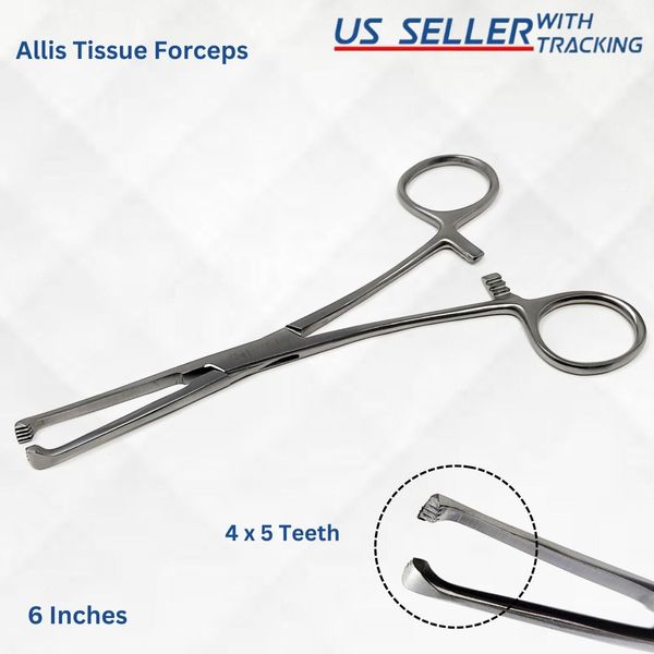 Premium Quality Stainless Allis Tissue Forceps 6" 4x5 Teeth Veterinary OB/GYN