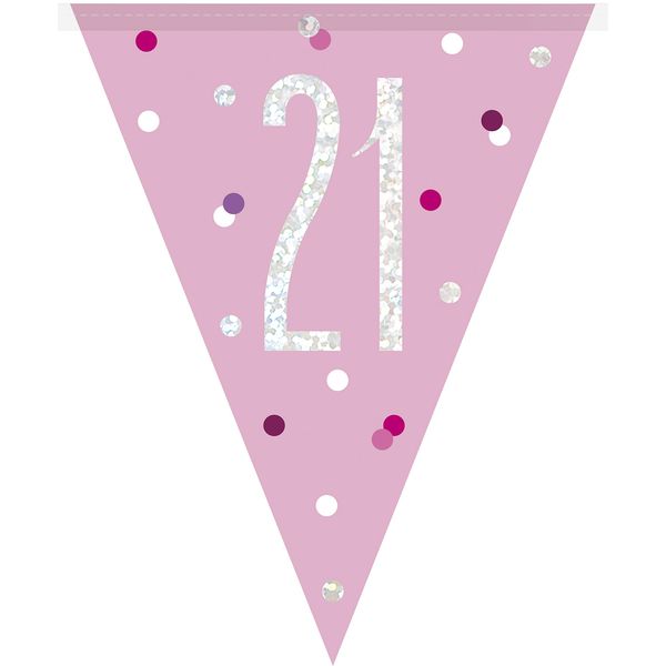 Unique 83451 Pink Plastic Pennant Banner-9' Silver | 1 Pc, Age 21