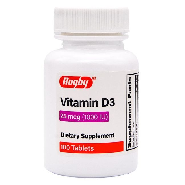 Rugby Vitamin D3 Dietary Supplement 25 mcg (1000 IU) - 100 Tablets