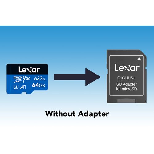 Lexar 633x 64GB Micro SD Card, microSDXC UHS-I Card W/O SD Adapter, microSD Memory Card up to 100MB/s Read, A1, Class 10, U3, V30, TF Card for Smartphones/Tablets/IP Cameras (LMS0633064G-BNNAA)