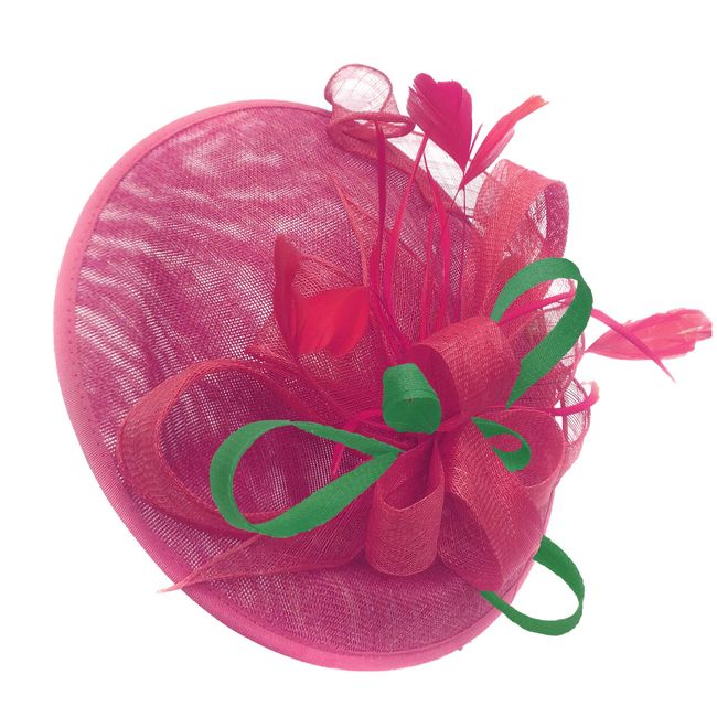 Caprilite Fuchsia and Jade Green Sinamay Big Disc Saucer Fascinator Hat for Women Weddings Headband