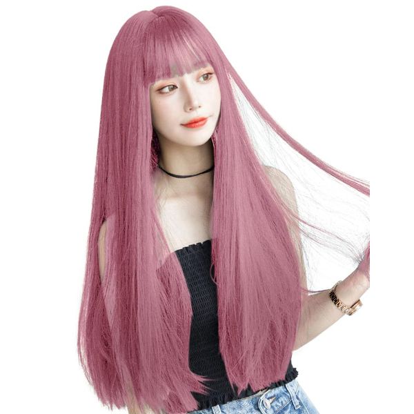 Madrugada S773 Wig, Long, Straight Wig, Natural, Puffy Wig, Cosplay, For Photography, Harajuku Lolita, Small Face, Heat Resistant, Wig Comb, Net Included, 3-Piece Set