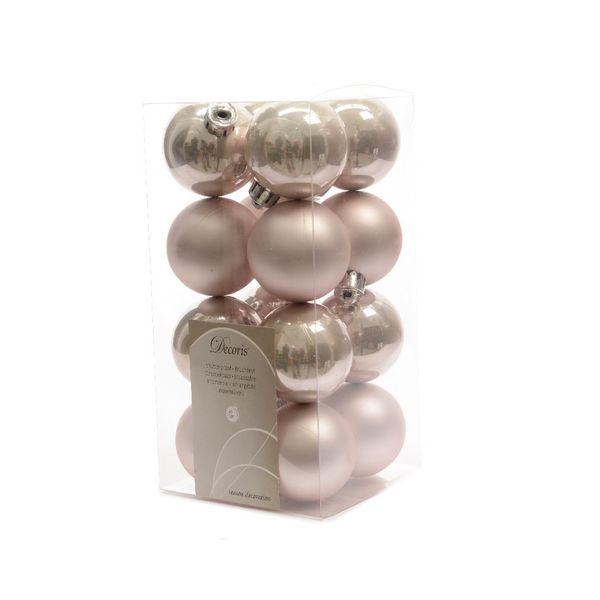 Decoris 16 Mini Luxury Shatterproof Christmas Baubles 4cm - Blush Pink - 021788