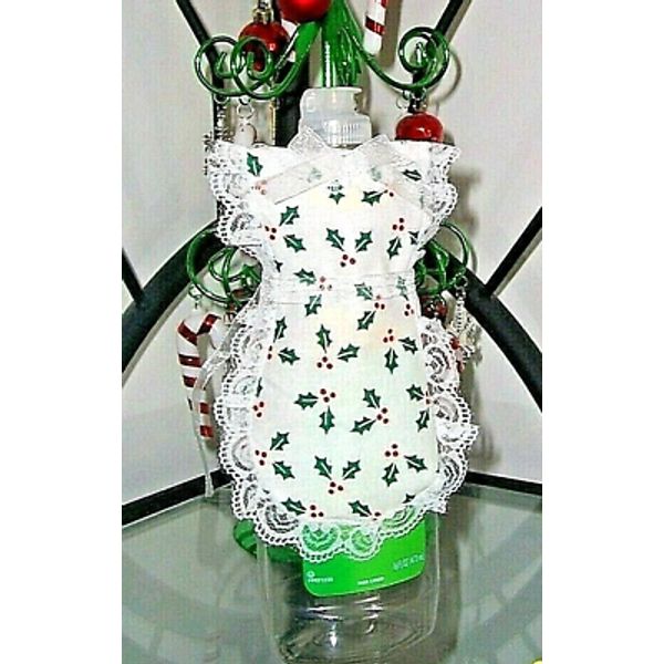 Christmas Holly Berries Apron Dish soap Pancake syrup Catsup bottle Coverup Gift