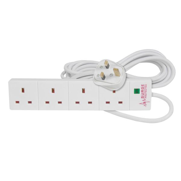 pro-elec 2 m 4 Way Extension Lead Surge Protection - White