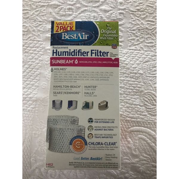 2-Pack Best Air H62 Replacement Humidifier Filter Sunbeam Bonaire Hamilton-Beach