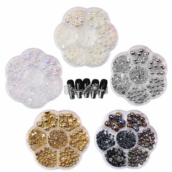 Nail Art 7 Size Pearl Metal Chambol Stone Set of 5 (WBCC890)