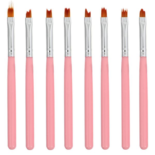 Frcolor Nail Brush, Gel Nail Brush, Petal Brush Tip, Drawing Brush, UV Manicure Tool, Paint Brush, Set of 8 (Pink)