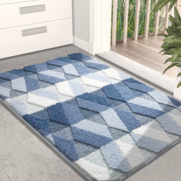 DEXI Door Mat, Non Slip Absorbent Washable Entryway Mat, Low Profile Inside Doormats for Home Entrance, Front Door, 20"x32", Blue