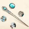 Classic Imitation Bronze Hairpin Single Pin for Daily Wear and Kimono Hair Ornament Turquoise Rhinestone Embellished Hair Accessories, Metal