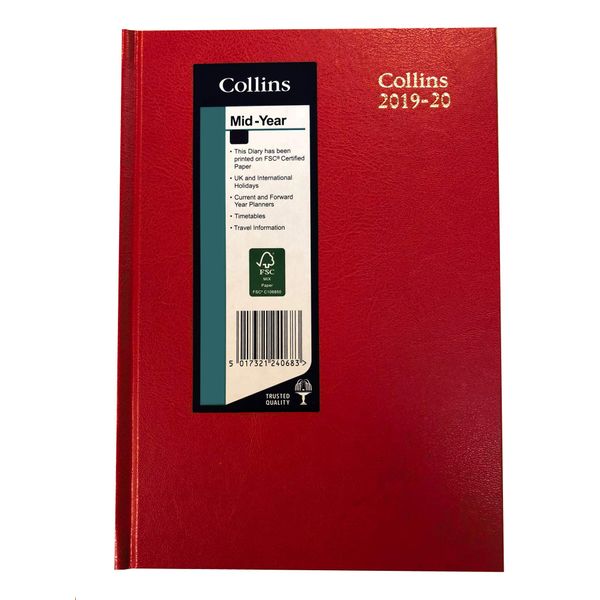Collins 38M A5 Week to View 2019-2020 Desk Diary - Red