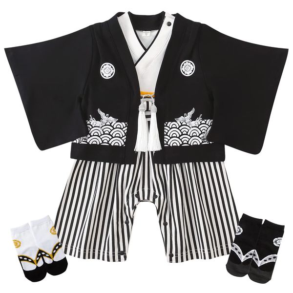 Comfort U Baby Clothes, Hakama Rompers, Boys, Hakama Coveralls, 100% Cotton, Japanese Pattern, Children's Clothes, Hakama Style, Costume, Japanese Clothes, Kimono, Socks Included, Babies, Newborns, Formal, Baby Shower, Gift, Weaning Ceremony, Shrine Visit